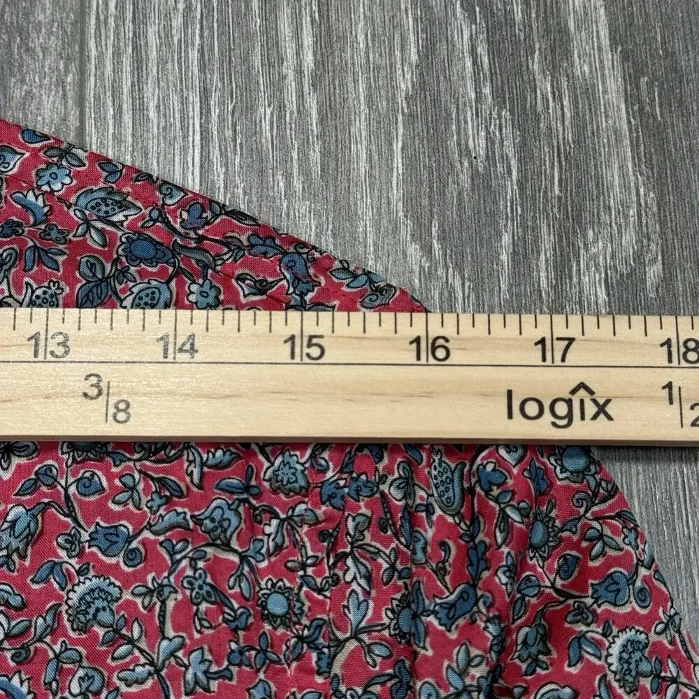 NEW Uniqlo Ines De La Fressange Top Red Blue Floral Button Up Shirt Womens Large - Picture 6 of 7